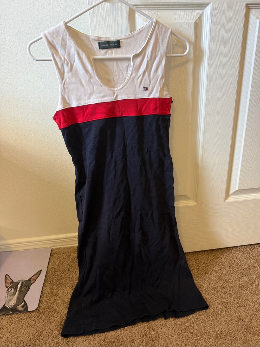 Tommy Hilfiger White, Red & Navy Colorblock Midi Dress